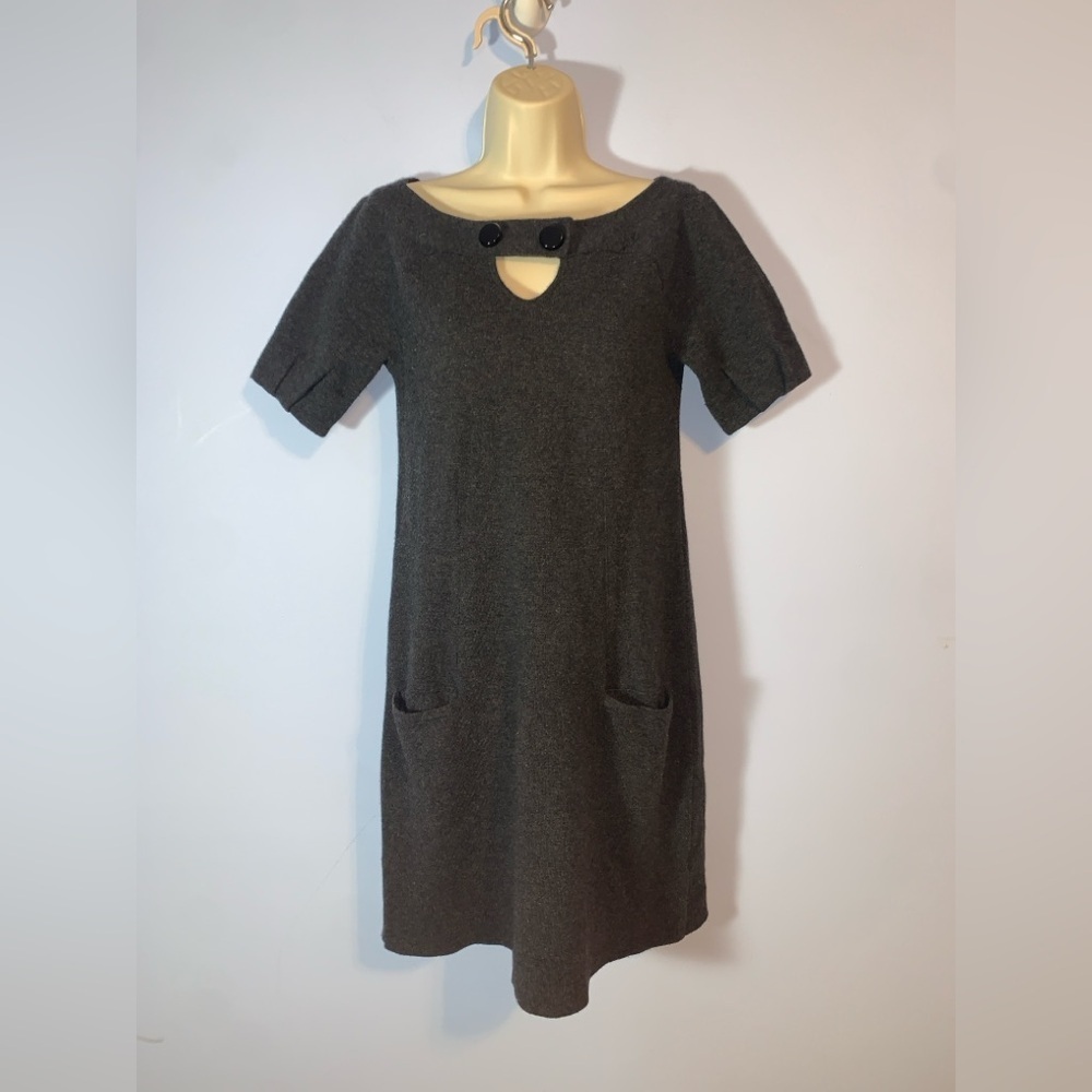 Autumn cashmere 100% cashmere charcoal Gray Women's mini Dress short sleeve sml